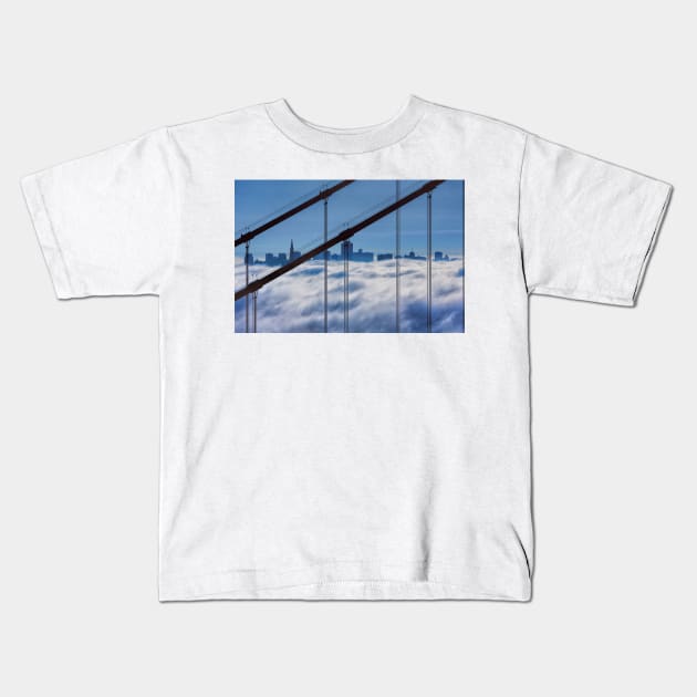 San Francisco Skyline in Fog Kids T-Shirt by jforno